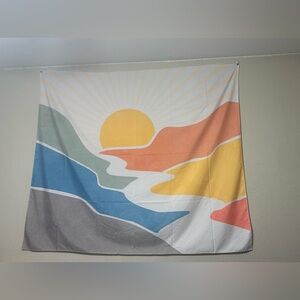 Mountain Sun Boho Tapestry, Simple Art Sunrise Nature Tapestry